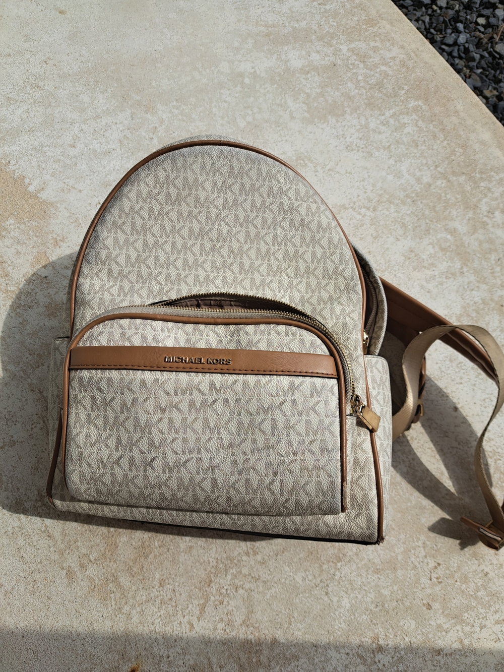 Michael Kors Beige and Tan Signature Logo Backpack